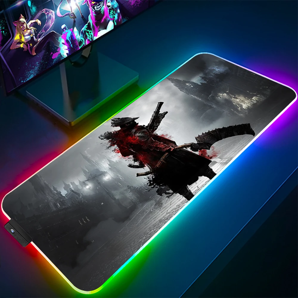 Bloodborne RGB gaming Mousepad Large size XXL Game Mouse Pad Mause Mat LED natural rubber for 10 - Bloodborne Store