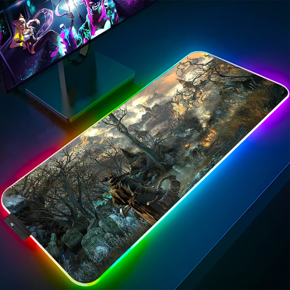 Bloodborne RGB gaming Mousepad Large size XXL Game Mouse Pad Mause Mat LED natural rubber for 14 - Bloodborne Store